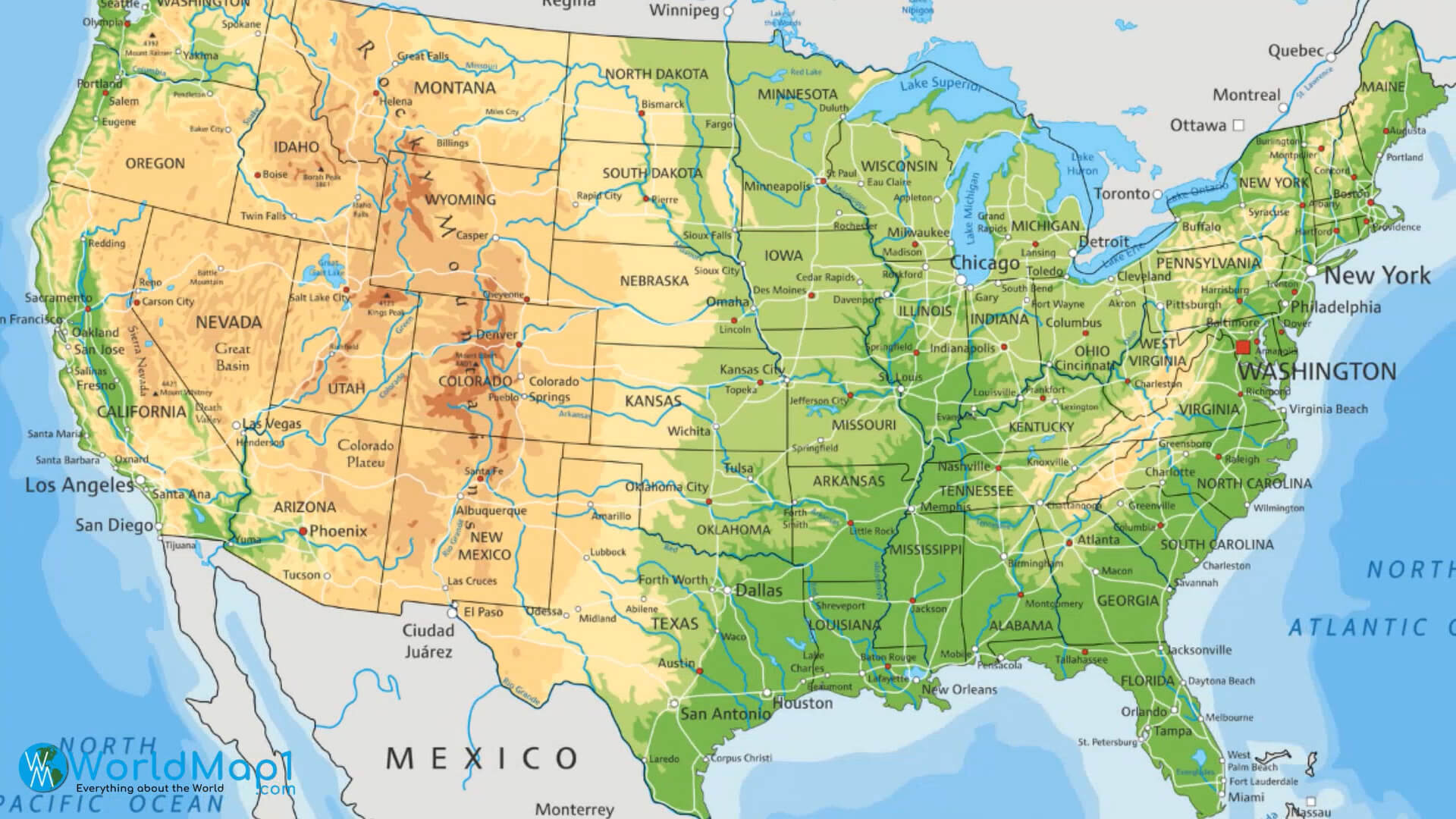 United States Physical Features Map